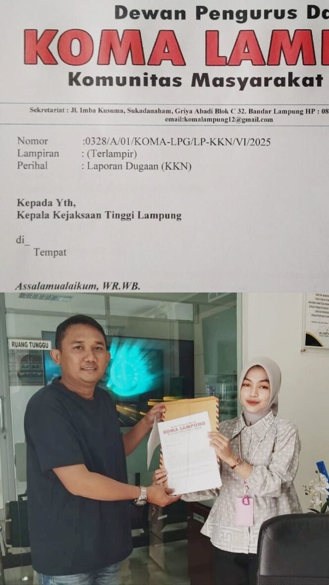 
					LSM KoMa Lampung Laporkan Dugaan Korupsi Dinas PUPR Kota ke Kejati Lampung.