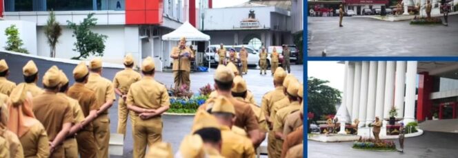 
					Wali Kota Bandar Lampung Hj. Eva Dwiana Yang Diwakili Oleh Asisten Bidang Administrasi Umum, M. Nur Ramdan, Memimpin Apel Mingguan di halaman Kantor Pemerintah Kota Bandar Lampung
