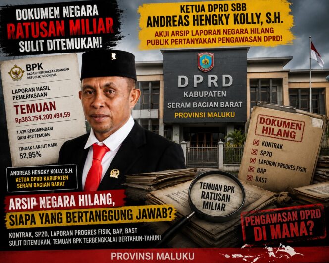 
					KETUA DPRD SBB ANDREAS HENGKY KOLLY AKUI DOKUMEN NEGARA RATUSAN MILIAR SULIT DITEMUKAN,ADA APA SEBENARNYA DENGAN PENGELOLAAN APBD?