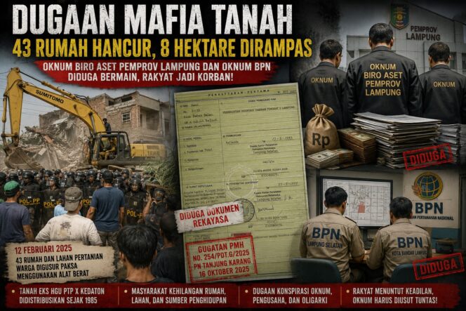 
					Dugaan Mafia Tanah di Balik Penggusuran 43 Rumah, Ke Mana Arah Permainan Aset Pemprov Lampung?